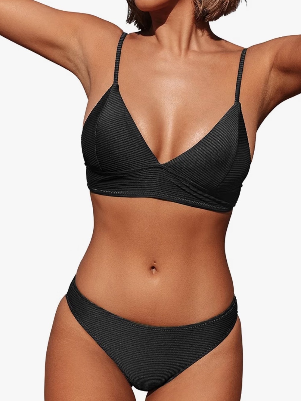 NWT Cupshe ribbed black bikini SMALL